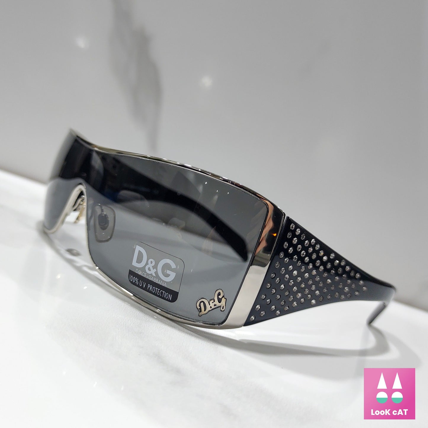 Dolce e Gabbana 6021 B Y2K occhiali da sole vintage NOS strass occhiali gafas scudo avvolgente