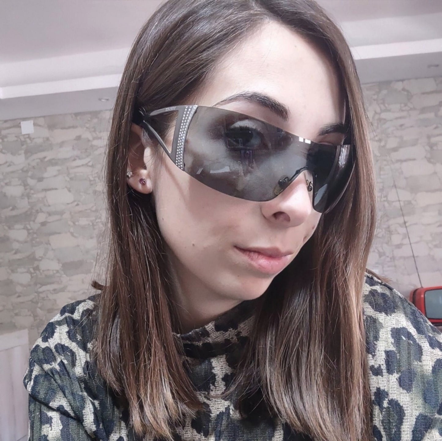 Versace 2034 occhiali da sole vintage con strass avvolgenti con scudo occhiali gafas Y2k avvolgenti