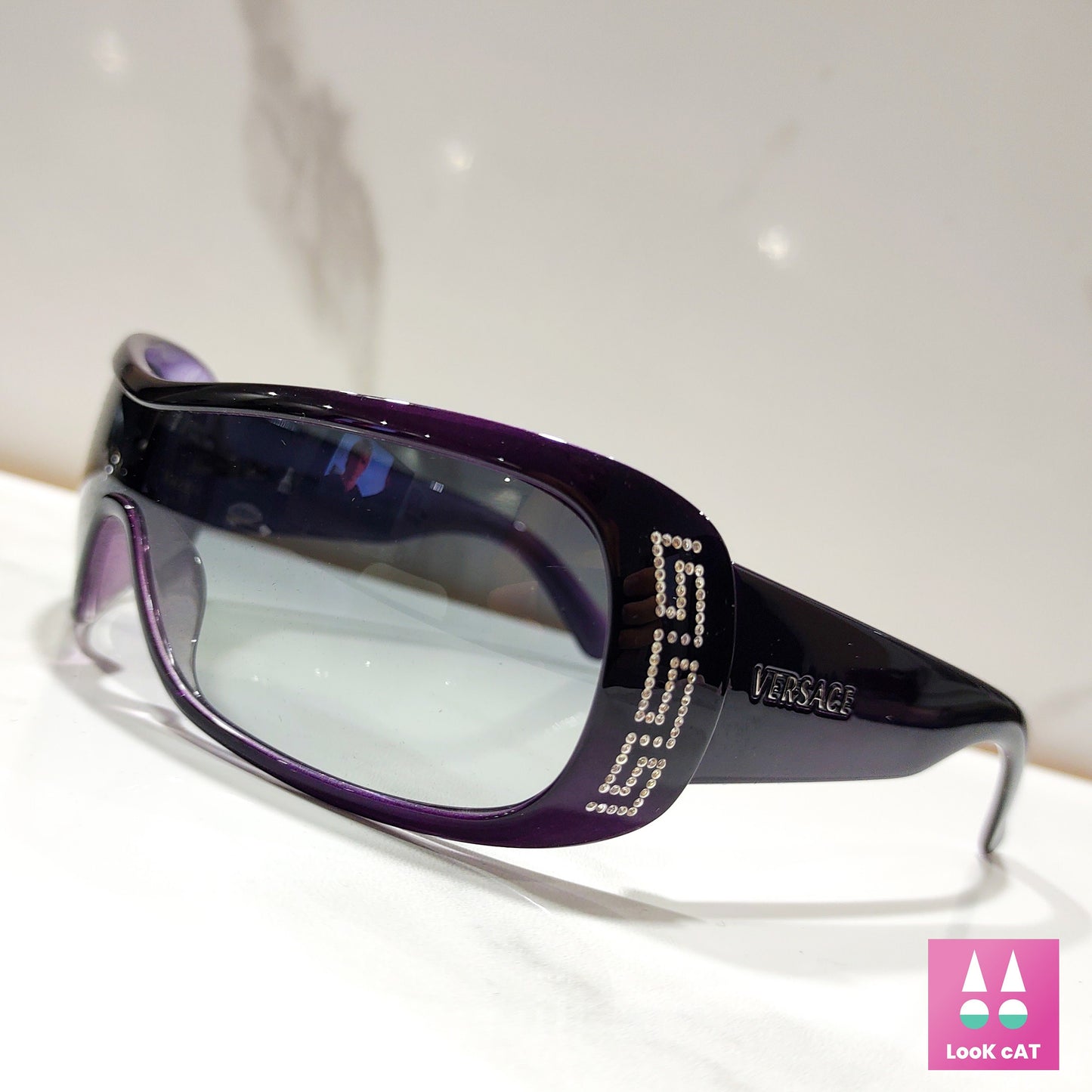 Versace 4098 occhiali da sole vintage wrap shield occhiali gafas anni '90 y2k NOS