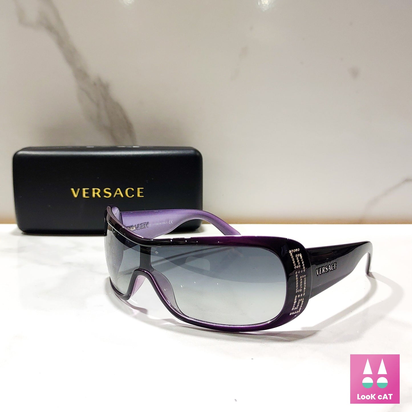 Versace 4098 occhiali da sole vintage wrap shield occhiali gafas anni '90 y2k NOS