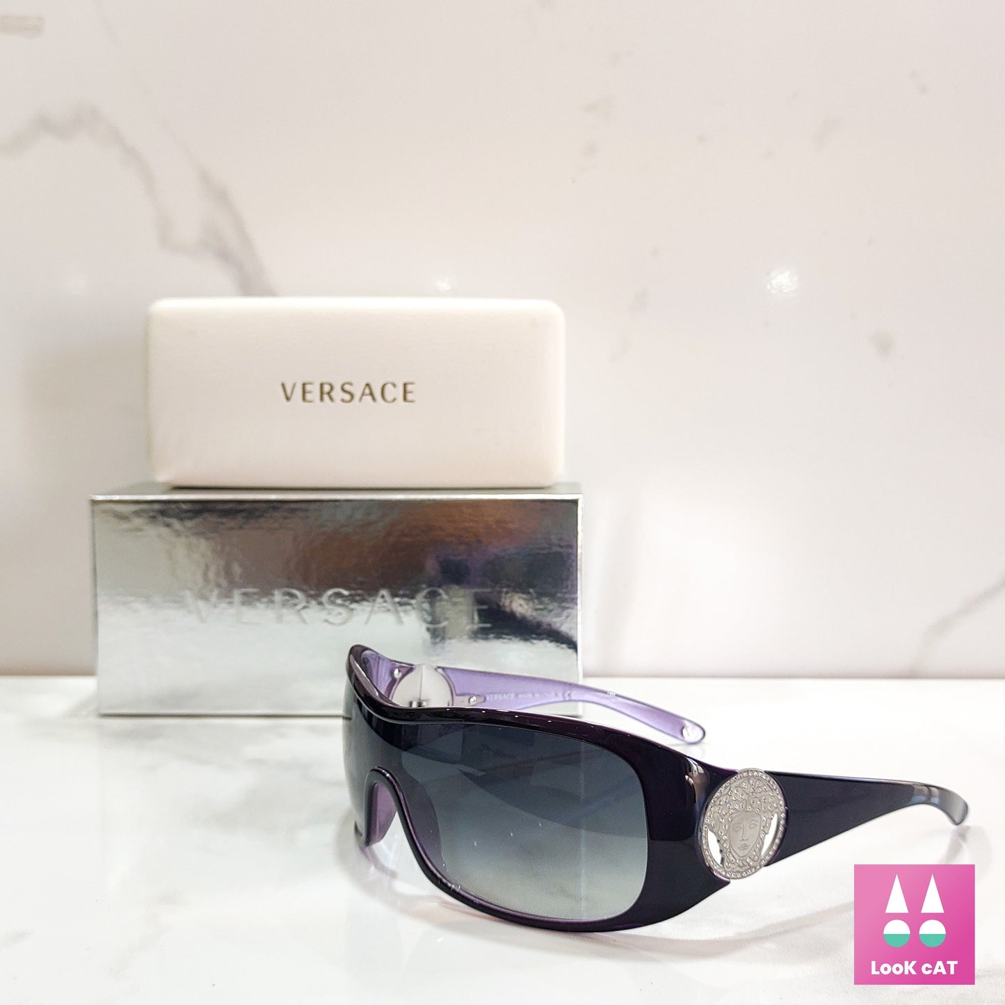 Versace 4143 occhiali da sole vintage wrap shield NOS mai usatiocchiali gafas 90s y2k