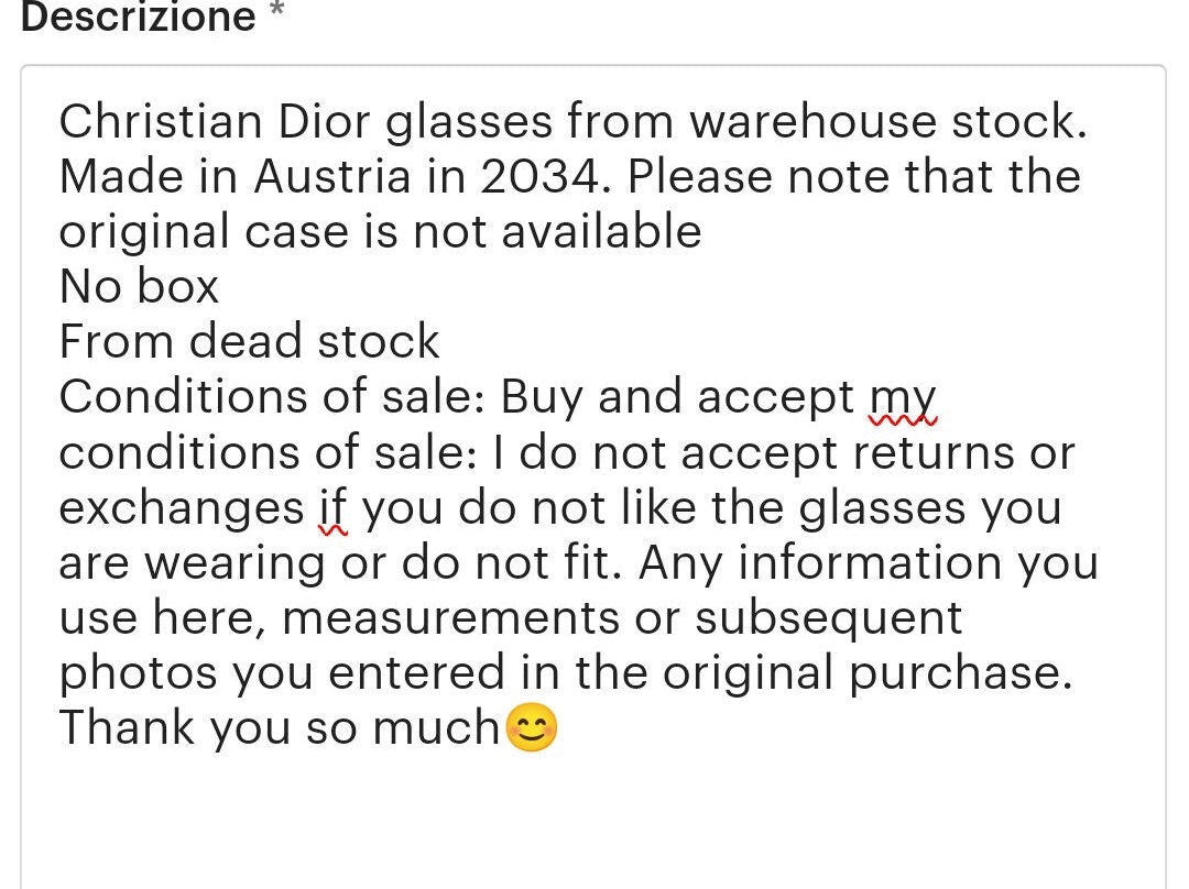 Christian Dior 2034 occhiali da sole vintage NOS anni '90 lenti rotonde con lunetta brille