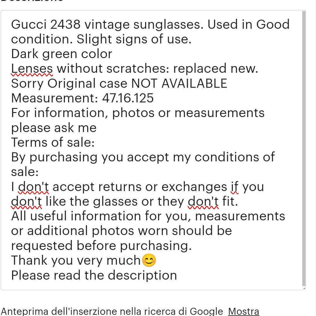 Gucci GG 2438 occhiali da sole vintage occhiali lunetta brille y2k