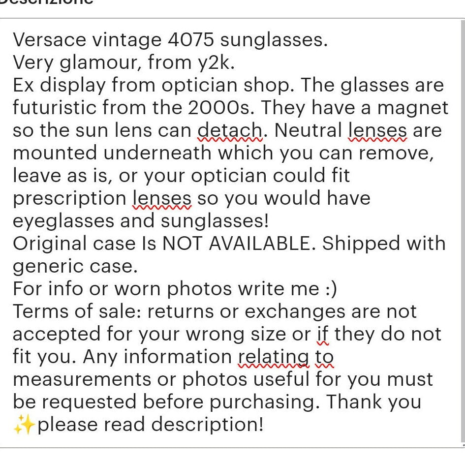 Versace 4075 occhiali da sole vintage avvolgenti con scudo avvolgente occhiali da sole anni '90 y2k