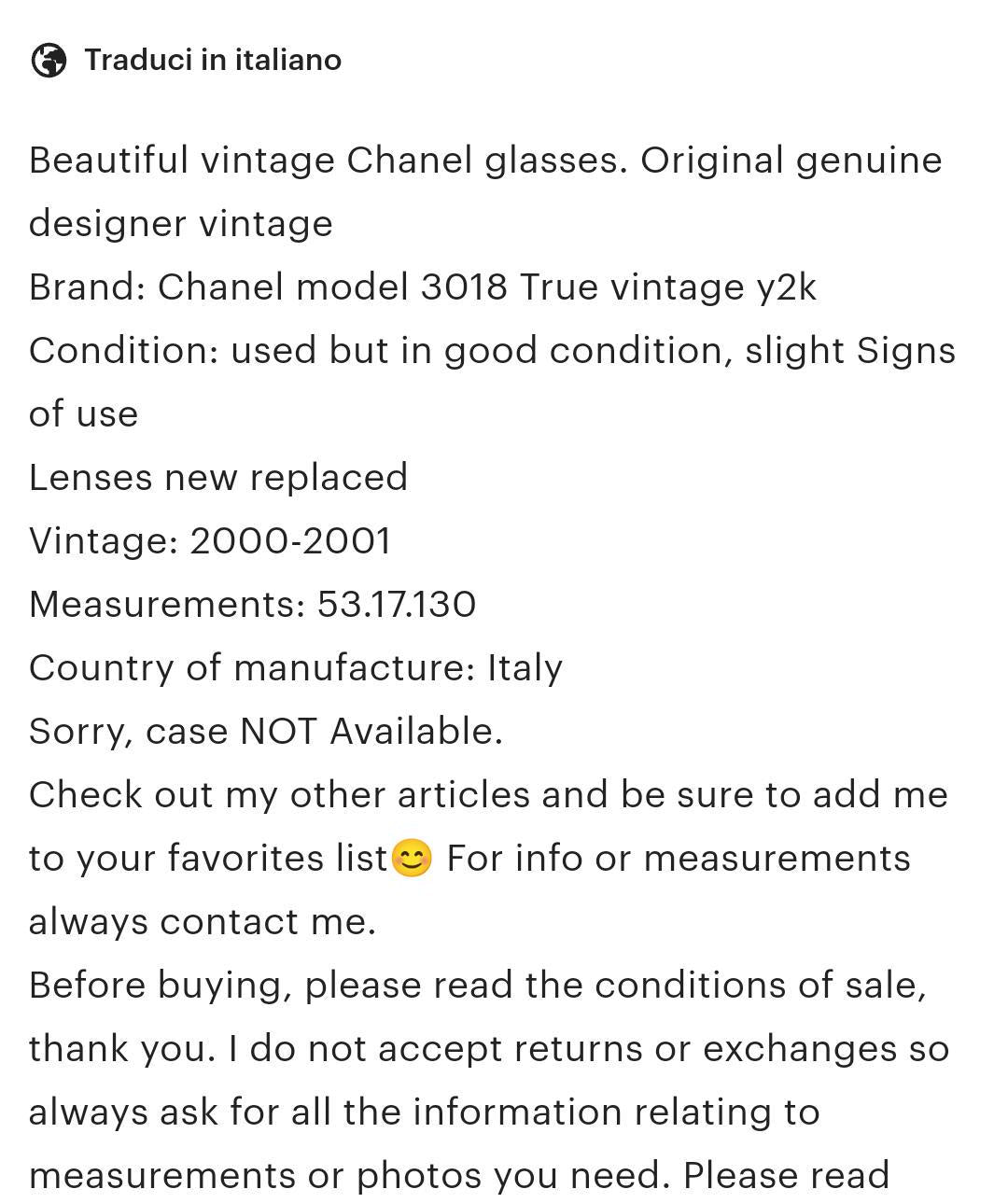 Occhiali da sole vintage Chanel 3018 neri lunette brille anni '90 y2k originali