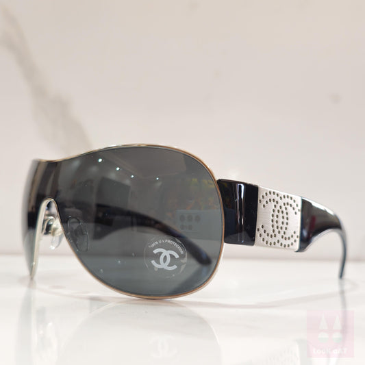 Occhiali da sole vintage Chanel 4154 NOS avvolgenti scudo lunette brille y2k sfumature pilot