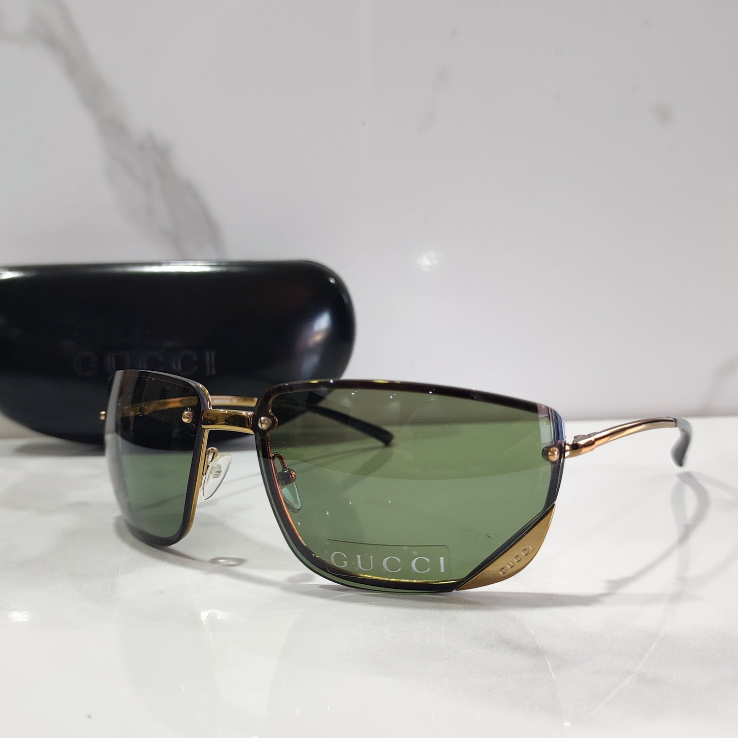 Gucci Tom Ford GG 1692 vintage green rimless sunglasses eyewear lunette brille y2k