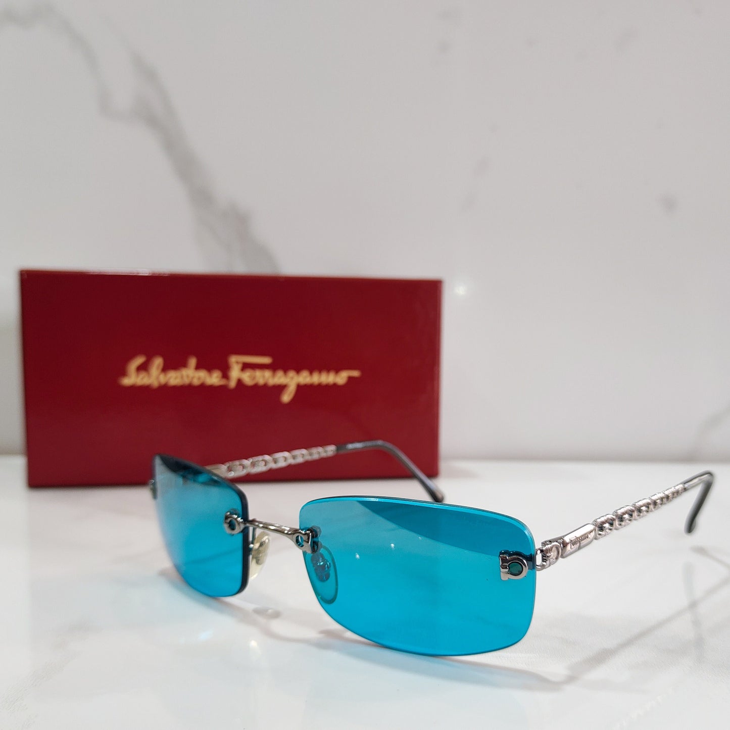 Ferragamo model 1036 rimless sunglasses rimeless bezel brille 90s shades