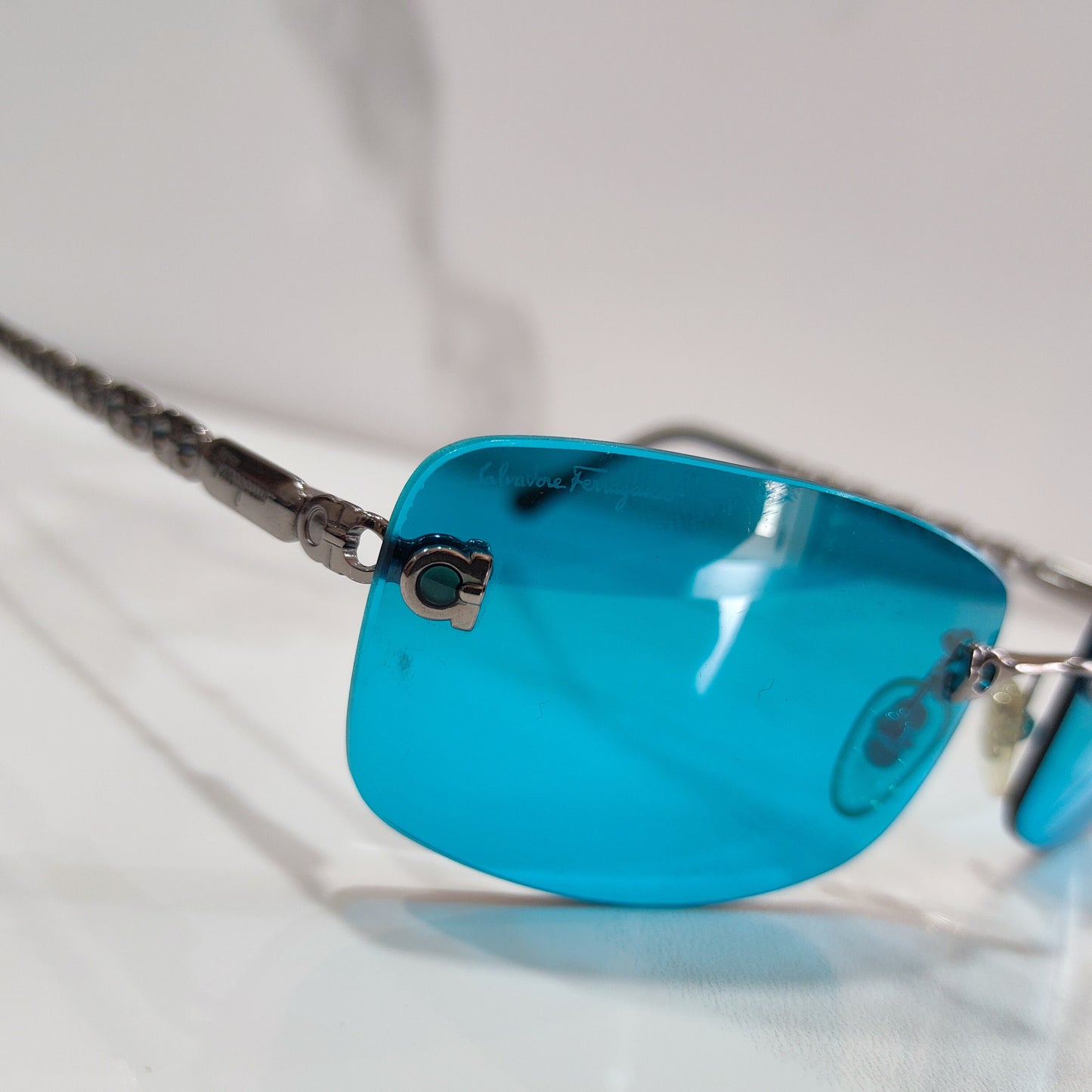 Ferragamo model 1036 rimless sunglasses rimeless bezel brille 90s shades