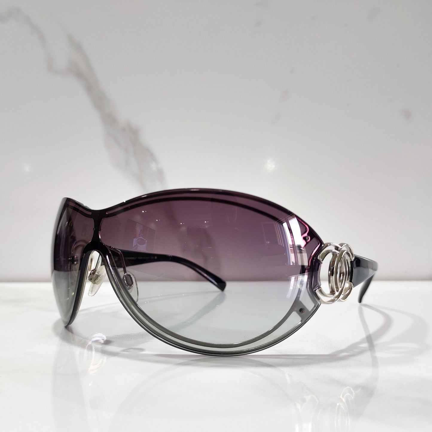 Chanel modello 4144 NOS occhiali da sole wrap shield lunetta brille y2k tonalità