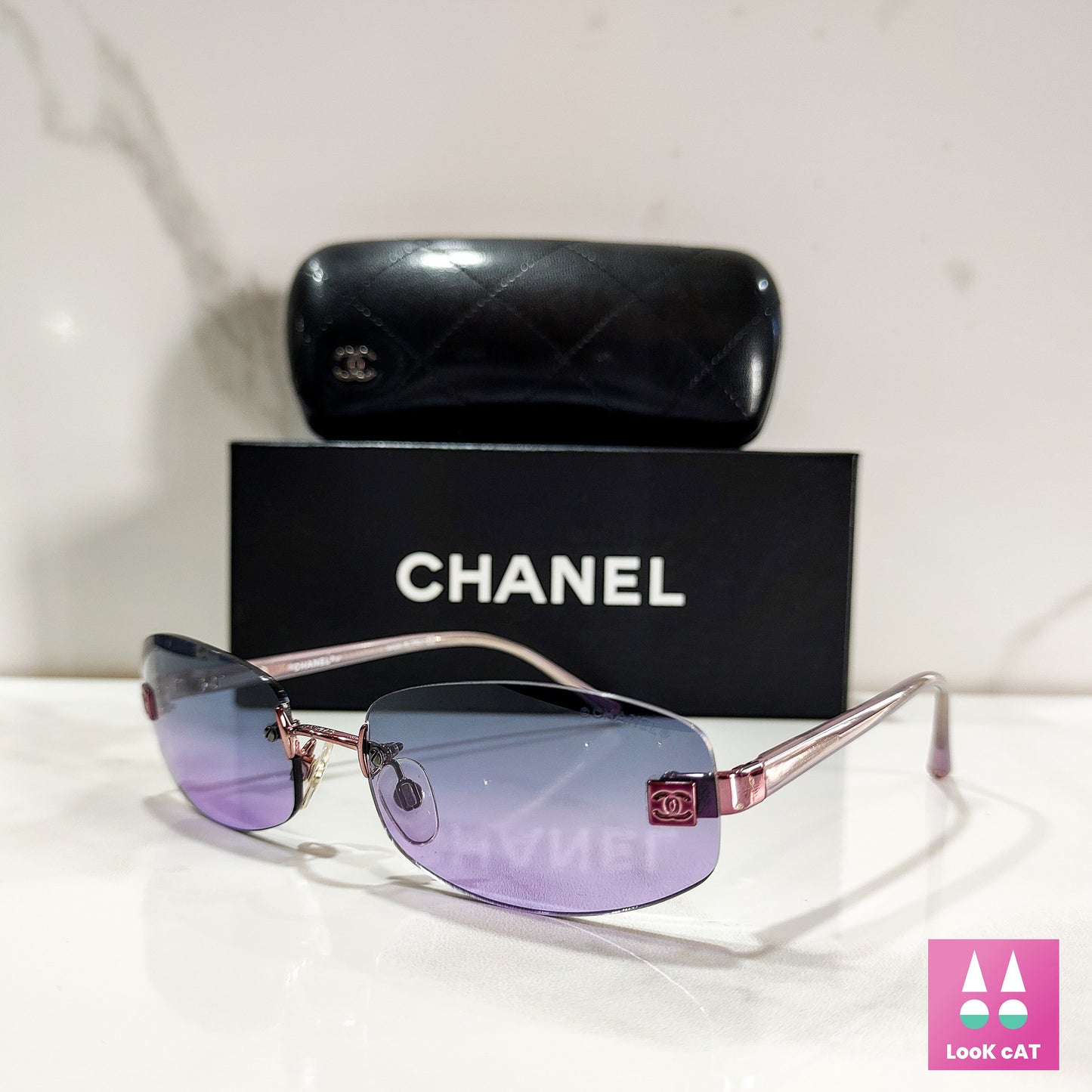 Chanel 4067 NOS nuovi occhiali da sole lunetta brille y2k 00s rosa tonalità rimless