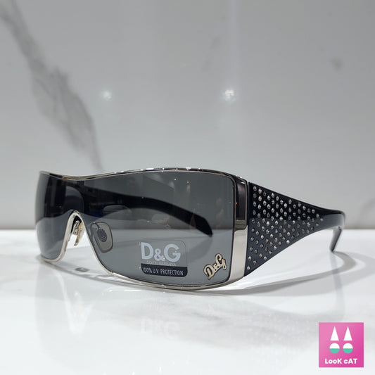 Dolce and Gabbana 6021 B Y2K vintage sunglasses NOS rhinestone eyewear gafas wrap shield