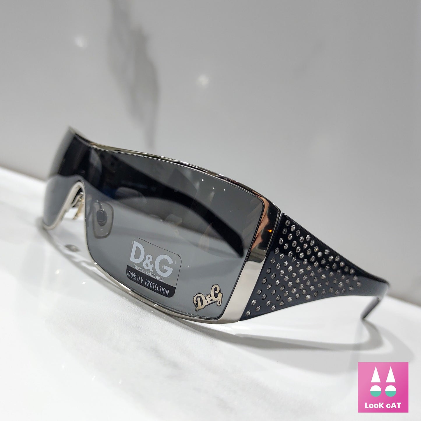 Dolce and Gabbana 6021 B Y2K 复古太阳镜 NOS 水钻眼镜 gafas 包裹盾牌