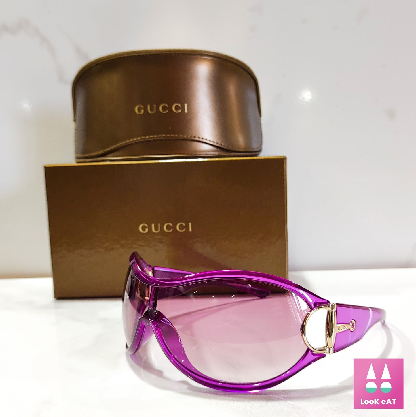 Gucci 2561 复古 wrap shield 太阳镜粉红色紫红色 NOS 眼镜 lunette brille 90 年代