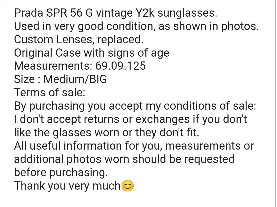 Occhiali da sole Prada modello SPR 56 G lunette brille y2k shades