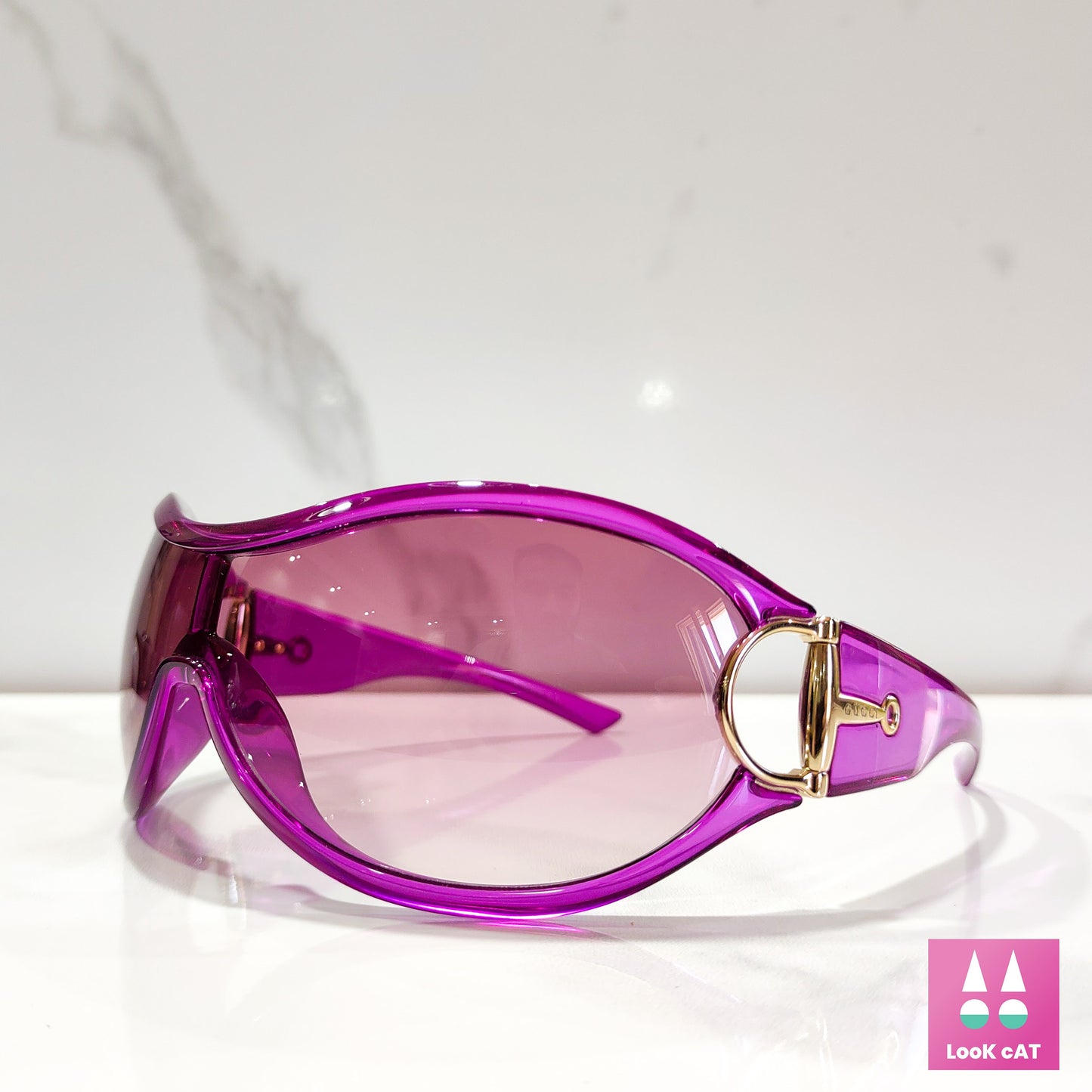 Gucci 2561 复古 wrap shield 太阳镜粉红色紫红色 NOS 眼镜 lunette brille 90 年代