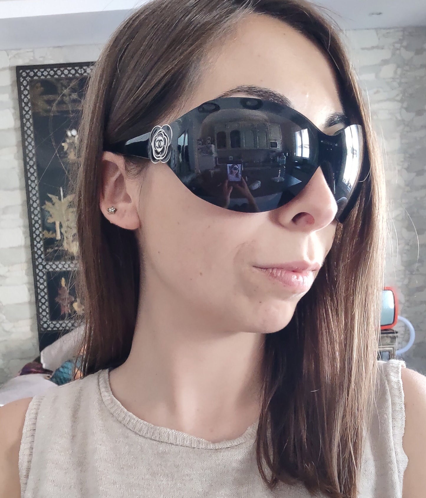 Occhiali da sole Chanel modello 6032 wrap shield lunetta brille sfumature y2k