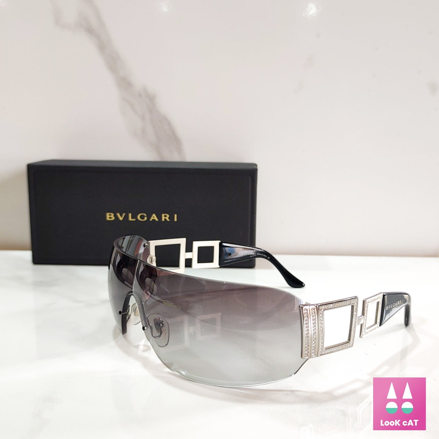 Occhiali da sole Bvlgari Swarovski 6005 wrap Shield senza montatura lunetta brille sfumature y2k