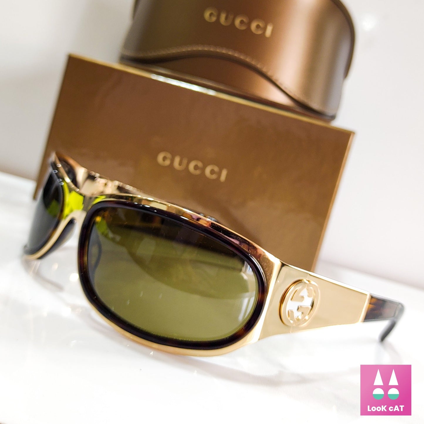 Gucci 2755 occhiali da sole vintage oro wrap shield NOS occhiali lunetta brille y2k anni '90