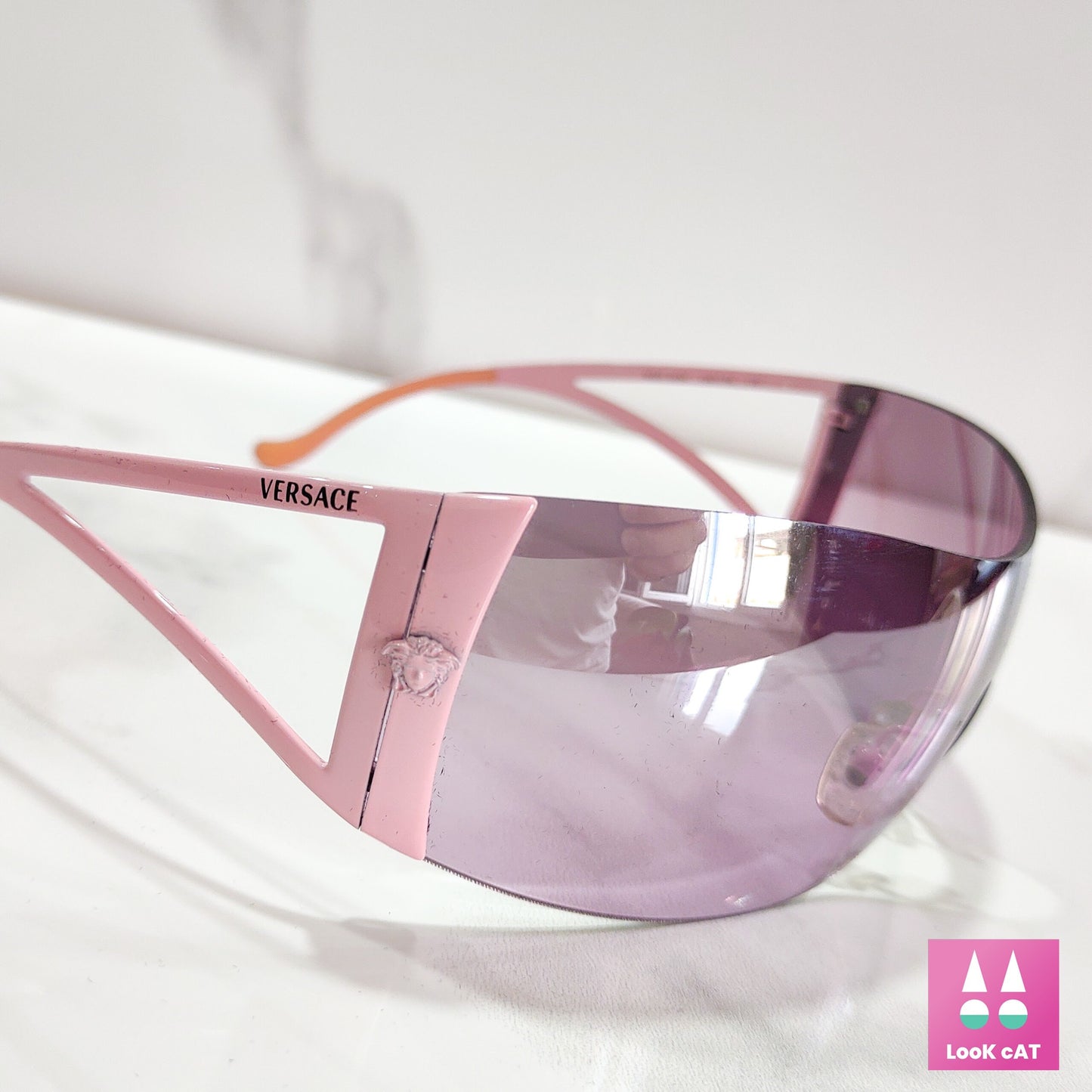 Versace 2034 复古粉色包裹式防护太阳镜 gafas 90 年代 y2k