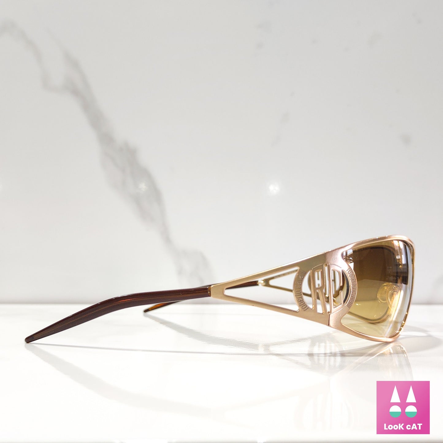Roberto Cavalli occhiali da sole vintage lunetta brille y2k shades glasant wrap shield oro