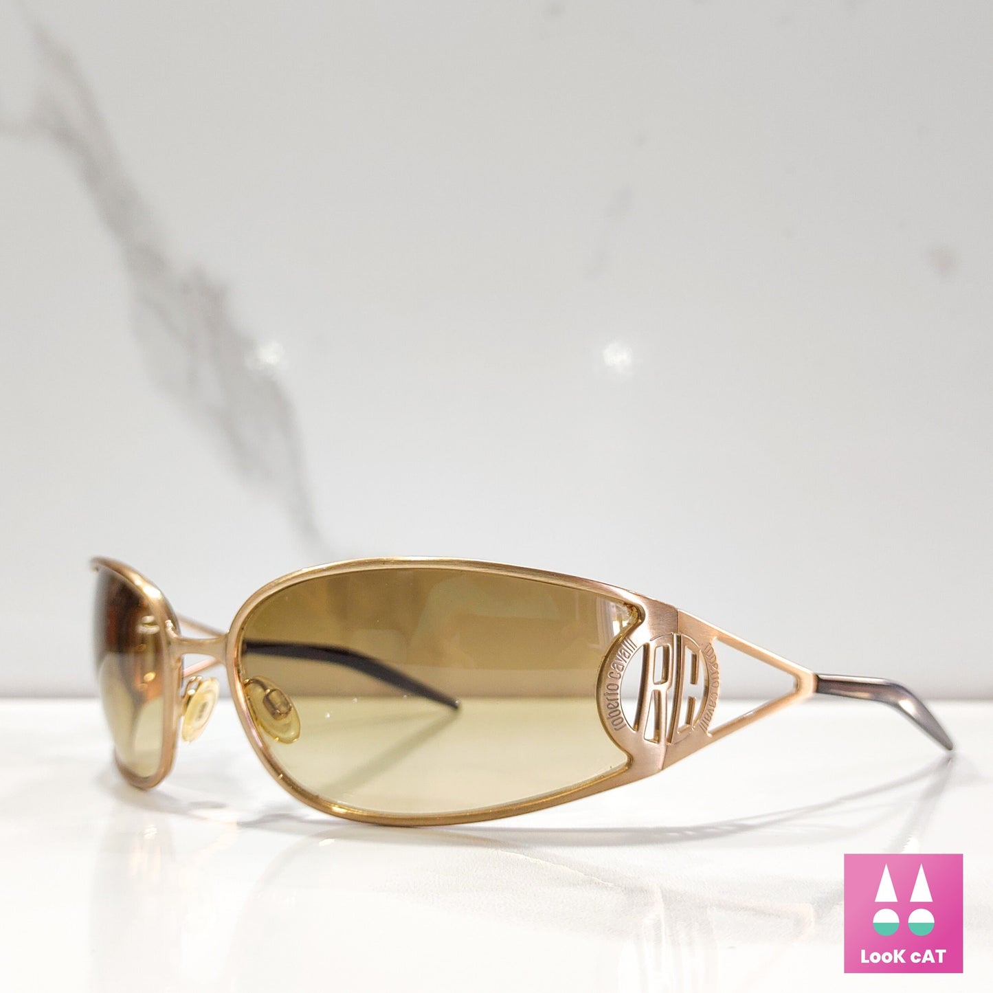 Roberto Cavalli occhiali da sole vintage lunetta brille y2k shades glasant wrap shield oro