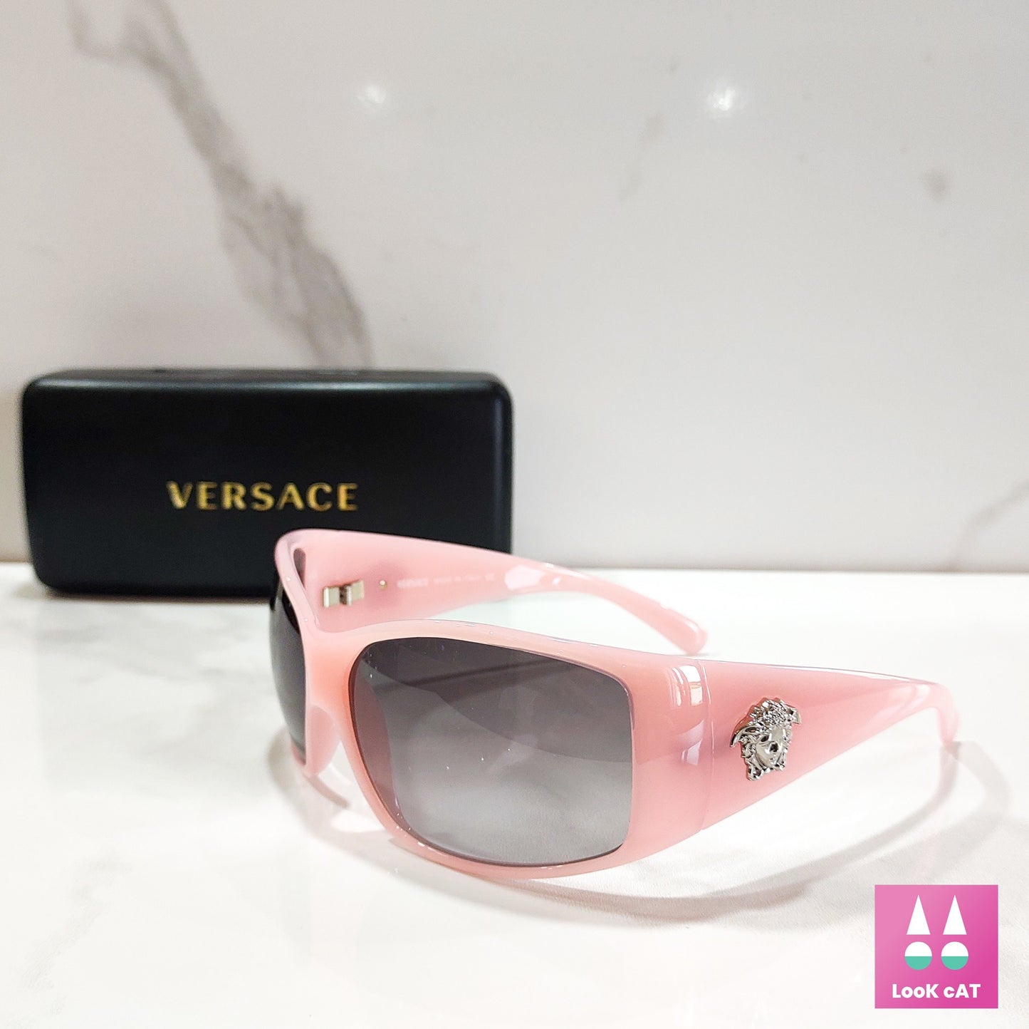Versace 4055 occhiali da sole vintage rosa avvolgenti con scudo occhiali gafas anni '90 y2k