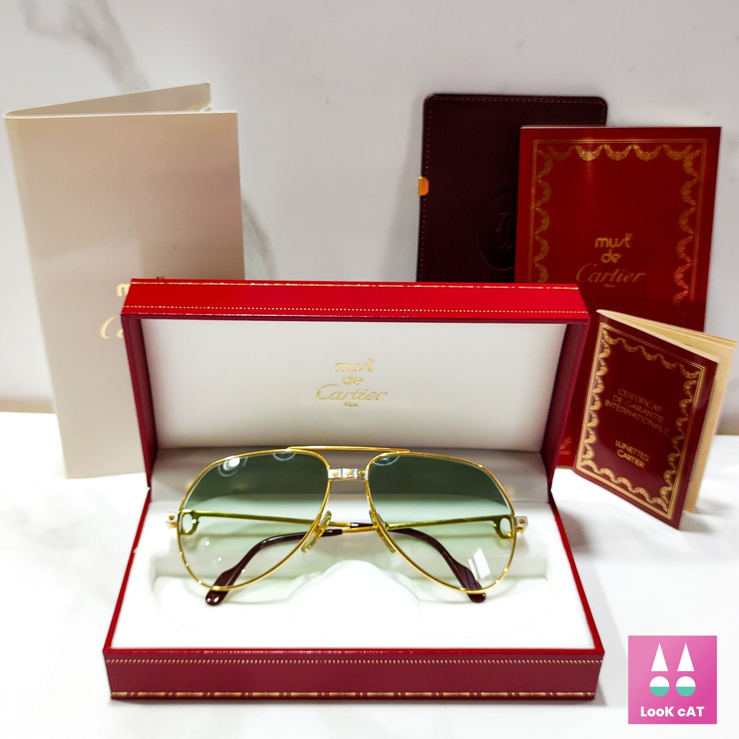 Occhiali da sole vintage originali Cartier Vendome Santos 56 14 130 lunetta brillen